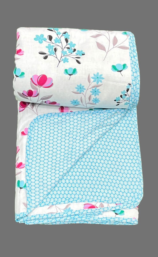 White/Sky Blue Blanket | Dohar. Garden, Soft & Cozy. One Double bed Reversible | Laces and Frills - Laces and Frills