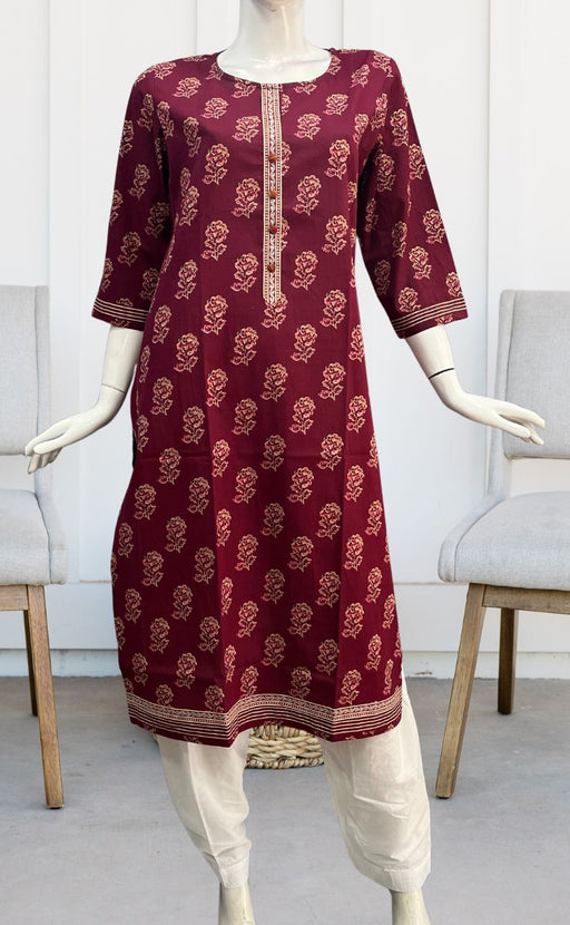 Beetroot Pink Floral Jaipuri Cotton Kurti. Pure Versatile Cotton. | Laces and Frills - Laces and Frills
