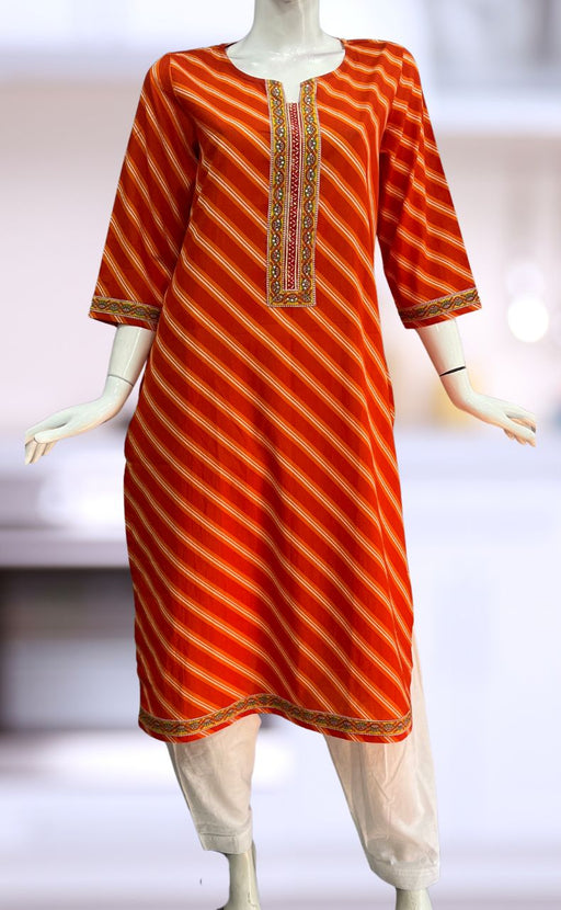 Orange Lehariya Jaipuri Cotton Kurti. Pure Versatile Cotton. | Laces and Frills - Laces and Frills