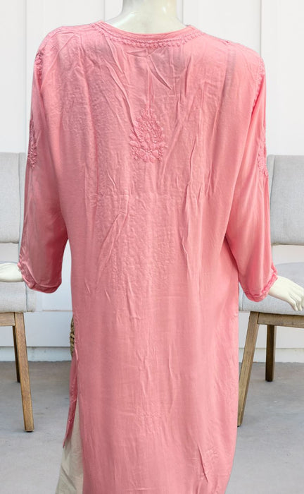 Pink Lucknowi Chikankari Kurti. Flowy Rayon Fabric. | Laces and Frills - Laces and Frills