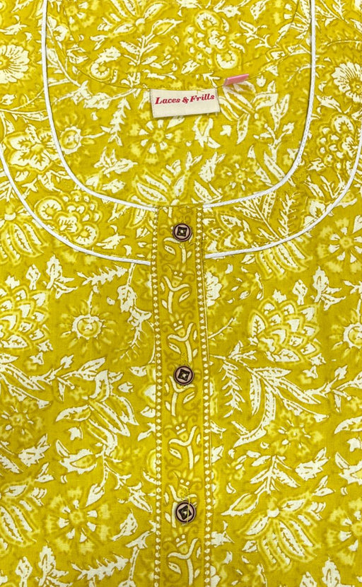 Yellow Garden Pure Cotton Nighty. Pure Durable Cotton | Laces and Frills - Laces and Frills