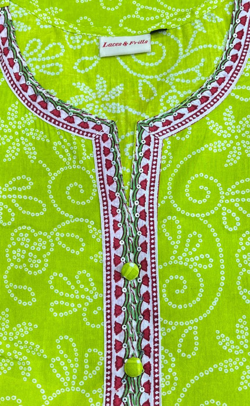 Green Bandini Jaipuri Cotton Short Kurti. Pure Versatile Cotton. | Laces and Frills - Laces and Frills