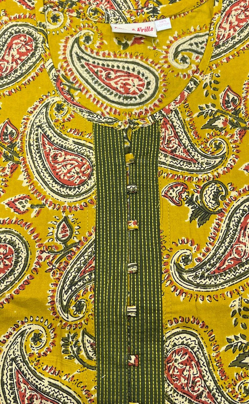 Yellow/Olive Green Manga Motif Pure Cotton Nighty. Pure Durable Cotton | Laces and Frills - Laces and Frills