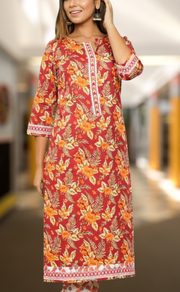 Maroon Floral Kurti With Pant Set .Pure Versatile Cotton. | Laces and Frills - Laces and Frills