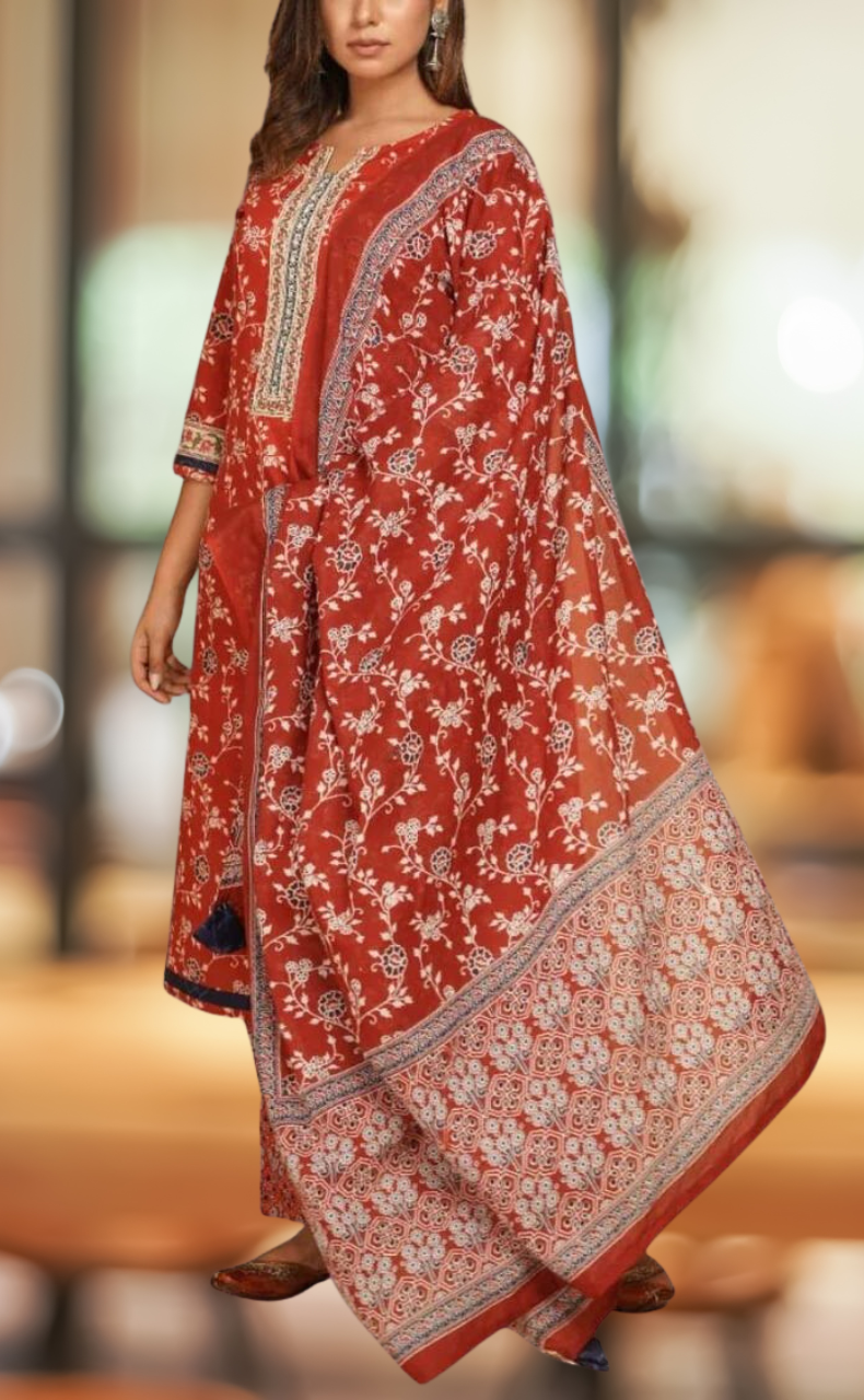 Maroon Garden Kurti With Pant And Dupatta Set  .Pure Versatile Cotton. | Laces and Frills - Laces and Frills