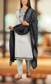 Grey Embroidery Kurti With Pant And Dupatta Set.Pure Versatile Cotton. | Laces and Frills - Laces and Frills