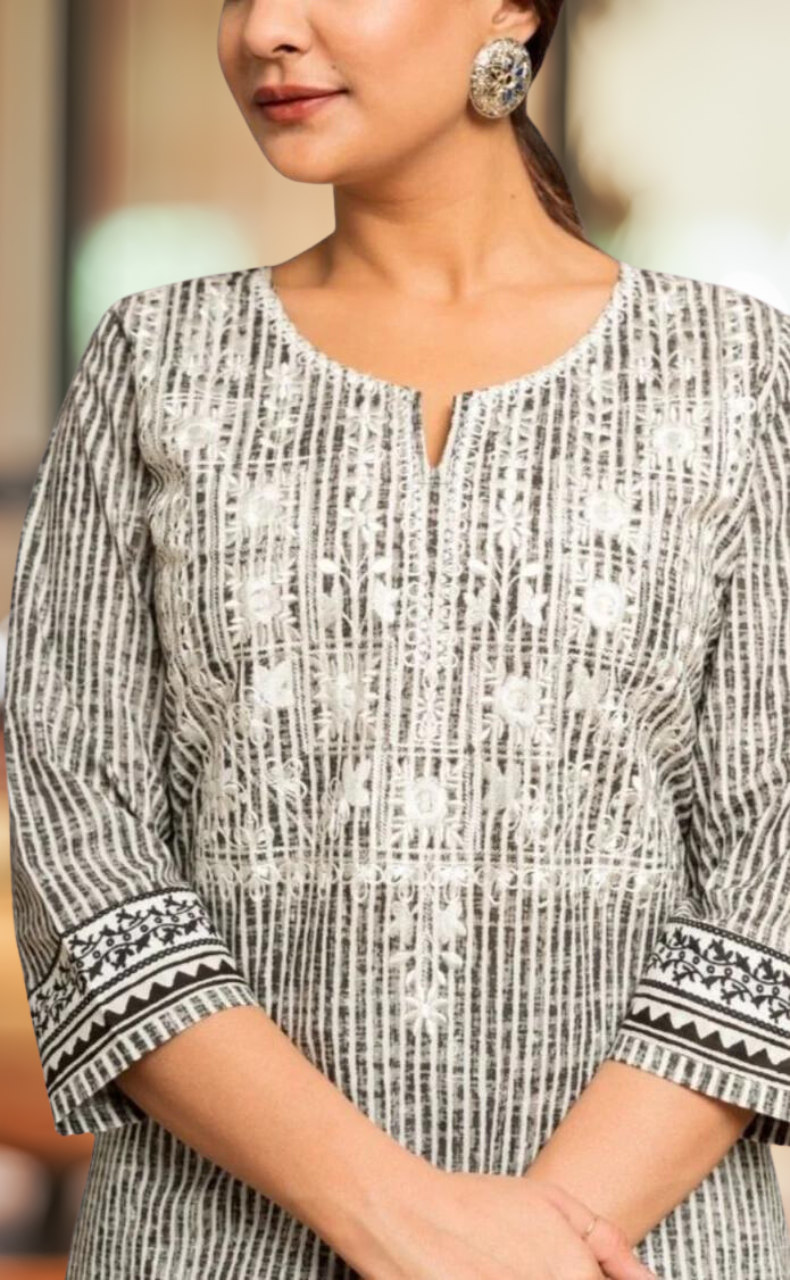 Grey Garden Kurti With Pant And Dupatta Set  .Pure Versatile Cotton. | Laces and Frills - Laces and Frills