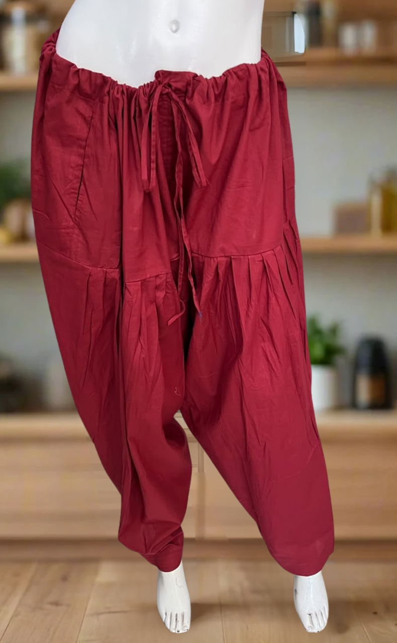 Maroon Pure Cotton Free Size Salwar Bottom . Pure Durable Cotton | Laces and Frills