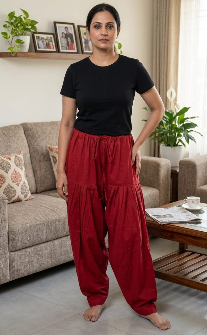 Maroon Pure Cotton Free Size Salwar Bottom . Pure Durable Cotton | Laces and Frills