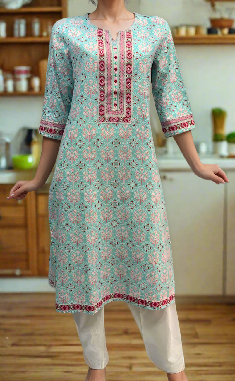 Sea Green Flora Cotton Kurti. Pure Versatile Cotton. | Laces and Frill ...