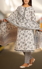 White/Black Garden Kurti With Pant And Dupatta Set  .Pure Versatile Cotton. | Laces and Frills - Laces and Frills