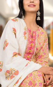 Pink Garden Kurti With Palazzo And Dupatta Set  .Pure Versatile Cotton. | Laces and Frills - Laces and Frills