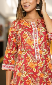 Maroon Floral Kurti With Pant Set .Pure Versatile Cotton. | Laces and Frills - Laces and Frills