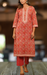 Red Floral Motif Kurti With Pant Set.Pure Versatile Cotton. | Laces and Frills - Laces and Frills