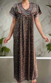 Grey Tiny Floral Pure Cotton Nighty. Pure Durable Cotton | Laces and Frills - Laces and Frills