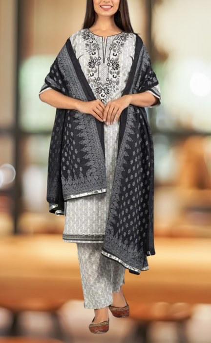 Grey Embroidery Kurti With Pant And Dupatta Set.Pure Versatile Cotton. | Laces and Frills - Laces and Frills