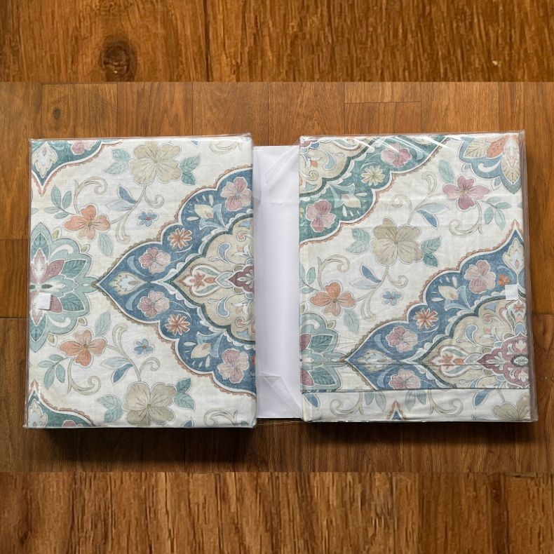 White/Peach Ajrakh Print Double Bedsheet with Pillow Covers/108" x 108" - Laces and Frills