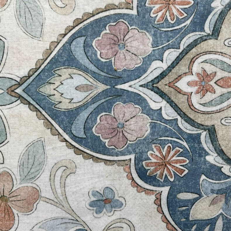 White/Peach Ajrakh Print Double Bedsheet with Pillow Covers/108" x 108" - Laces and Frills