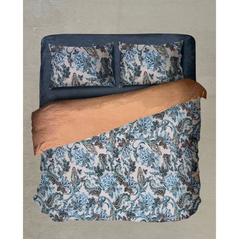 Peach/Sea Green Garden Double Bedsheet with Pillow Covers/108" x 108" - Laces and Frills