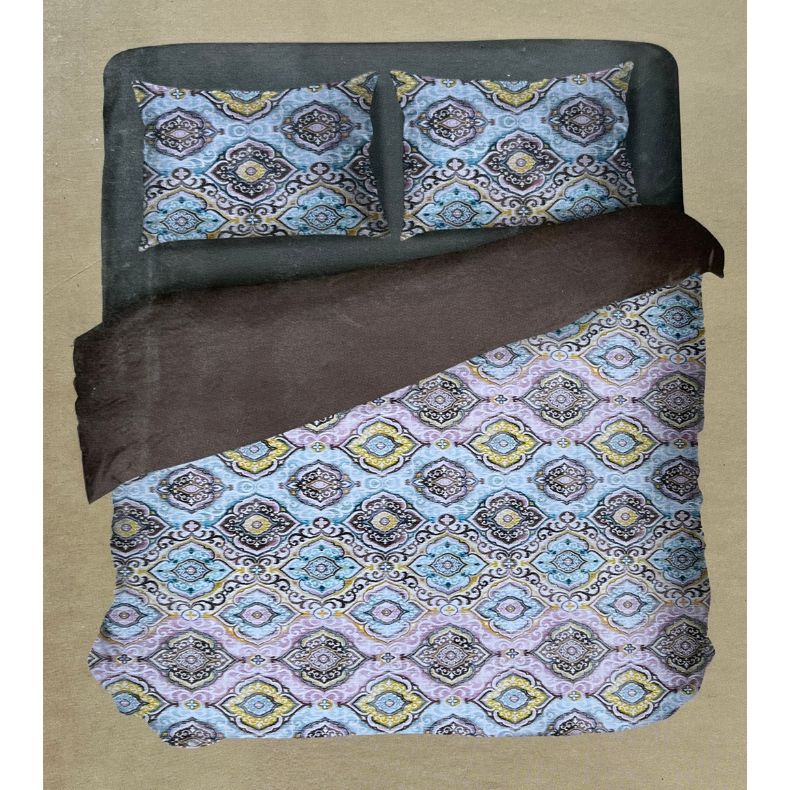 Pink/Sea Green Ajarkh Print Double Bedsheet with Pillow Covers/108" x 108" - Laces and Frills