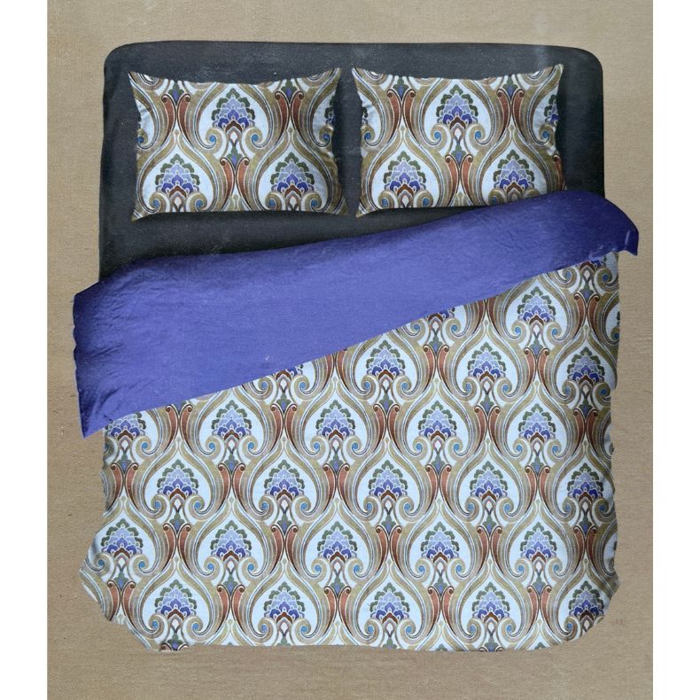 Off White/Lavender Ajarkh Print Double Bedsheet with Pillow Covers/108" x 108" - Laces and Frills