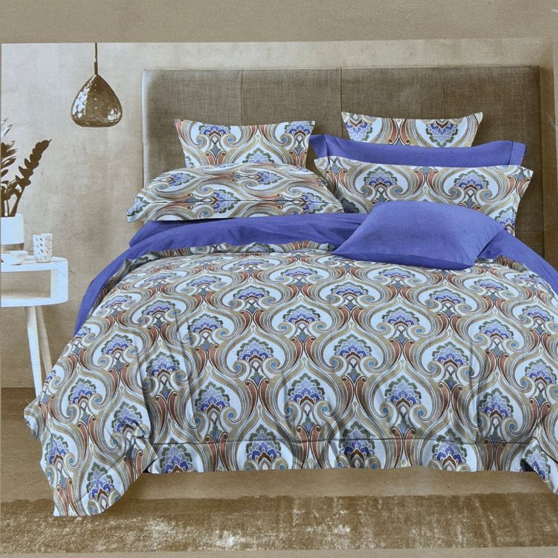 Off White/Lavender Ajarkh Print Double Bedsheet with Pillow Covers/108" x 108" - Laces and Frills