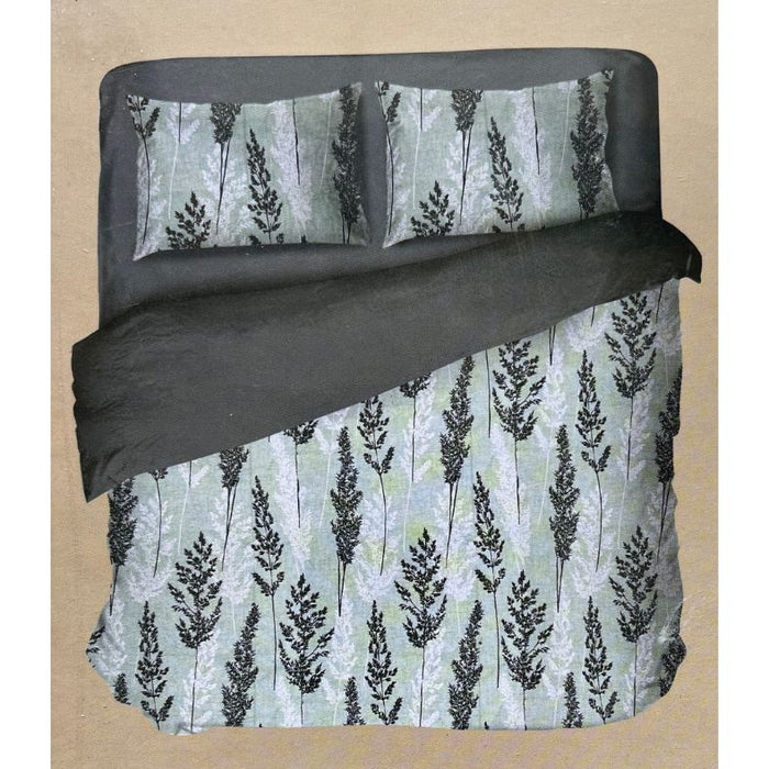 Grey/Black Leafy Double Bedsheet with Pillow Covers/108" x 108" - Laces and Frills