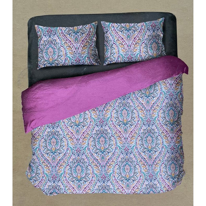 Pink/Sea Green Ajarkh Print Double Bedsheet with Pillow Covers/108" x 108" - Laces and Frills