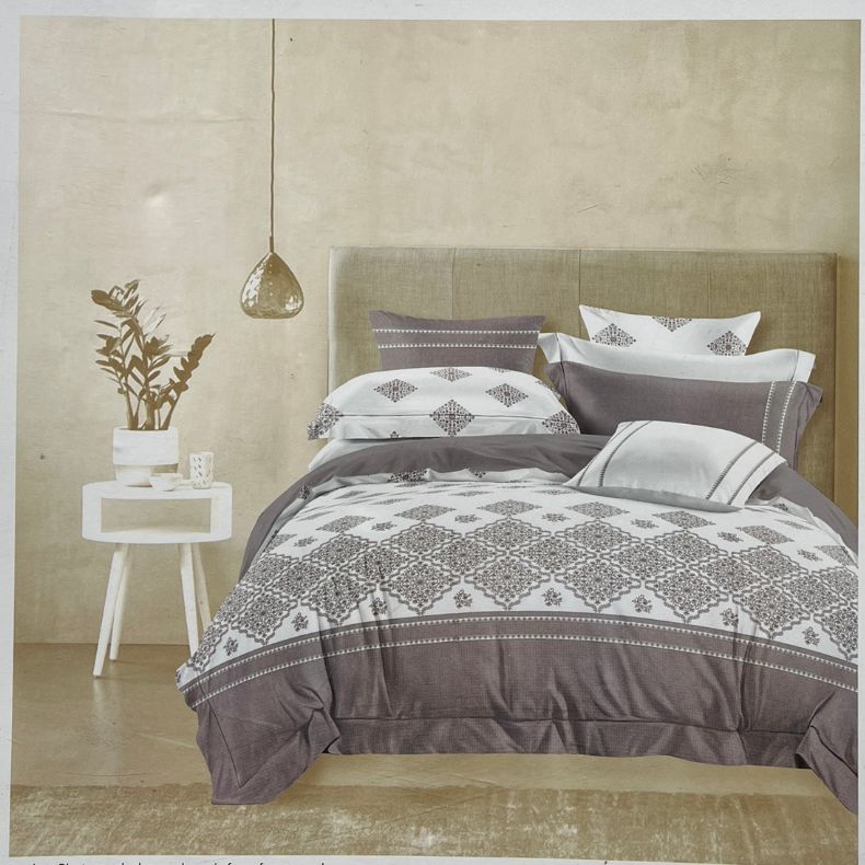 Off White/Brown Abstract Double Bedsheet with Pillow Covers/108" x 108" - Laces and Frills