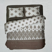 Off White/Brown Abstract Double Bedsheet with Pillow Covers/108" x 108" - Laces and Frills