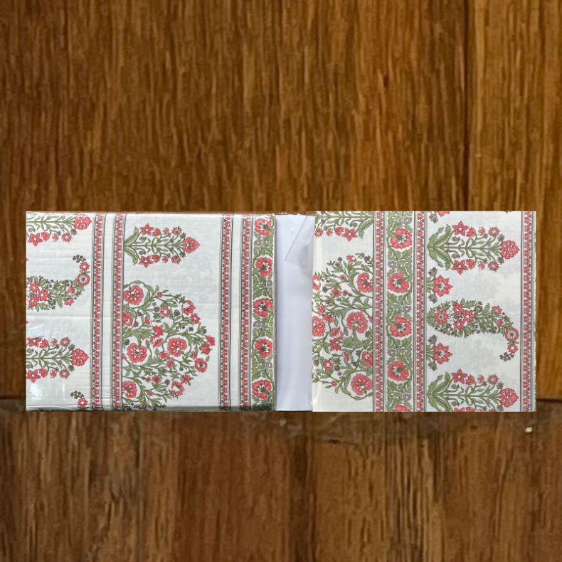 Off White/Red/Green Ajrakh Print Double Bedsheet with Pillow Covers/108" x 108" - Laces and Frills