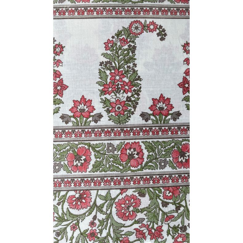 Off White/Red/Green Ajrakh Print Double Bedsheet with Pillow Covers/108" x 108" - Laces and Frills