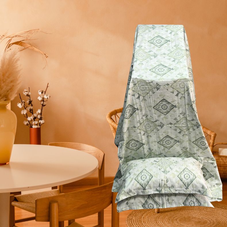 Pista Green Abstract Double Bedsheet with Pillow Covers/108" x 108" - Laces and Frills