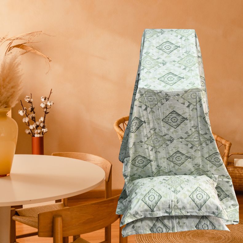 Pista Green Abstract Double Bedsheet with Pillow Covers/108" x 108" - Laces and Frills