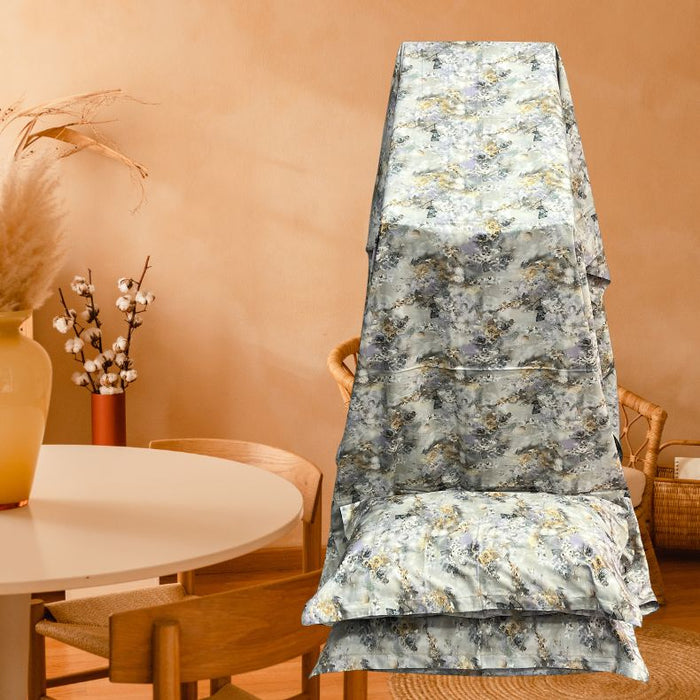 Grey/Mustard/Lavender Garden Double Bedsheet with Pillow Covers/108" x 108" - Laces and Frills