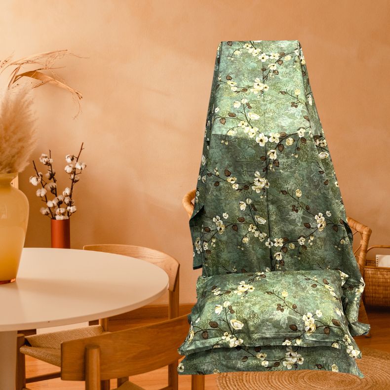 Dark Green Floral Double Bedsheet with Pillow Covers/108" x 108" - Laces and Frills