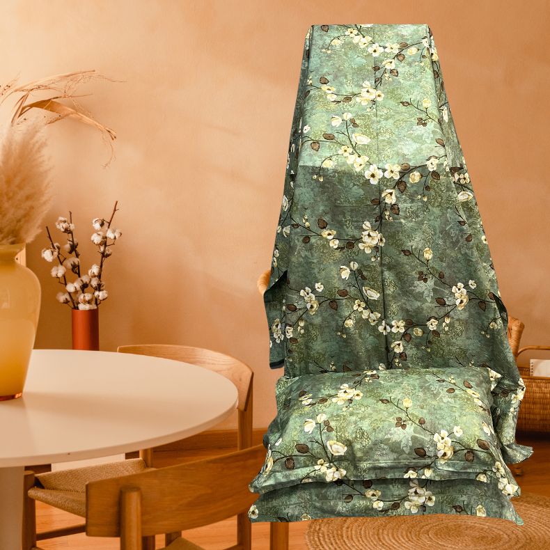 Dark Green Floral Double Bedsheet with Pillow Covers/108" x 108" - Laces and Frills