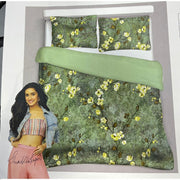 Dark Green Floral Double Bedsheet with Pillow Covers/108" x 108" - Laces and Frills