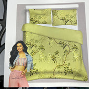 Pista Green Floral Double Bedsheet with Pillow Covers/108" x 108" - Laces and Frills