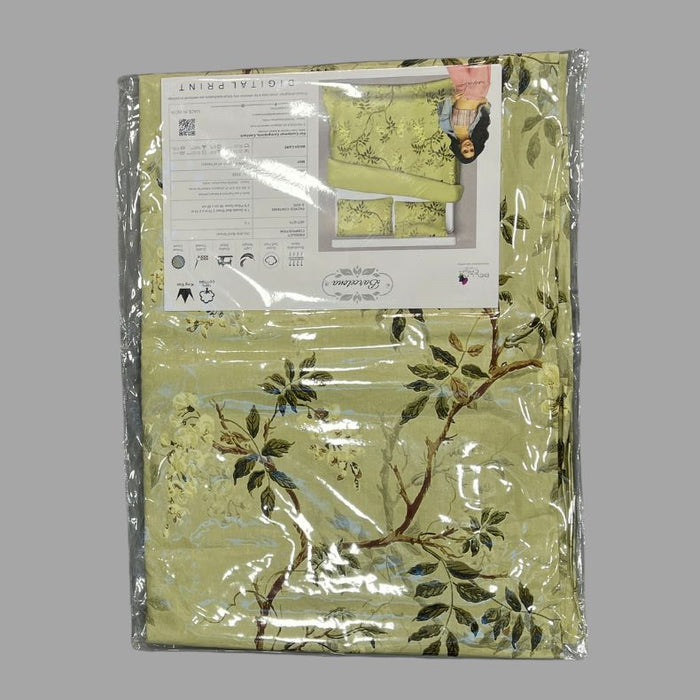 Pista Green Floral Double Bedsheet with Pillow Covers/108" x 108" - Laces and Frills