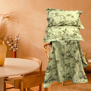 Pista Green Floral Double Bedsheet with Pillow Covers/108" x 108" - Laces and Frills
