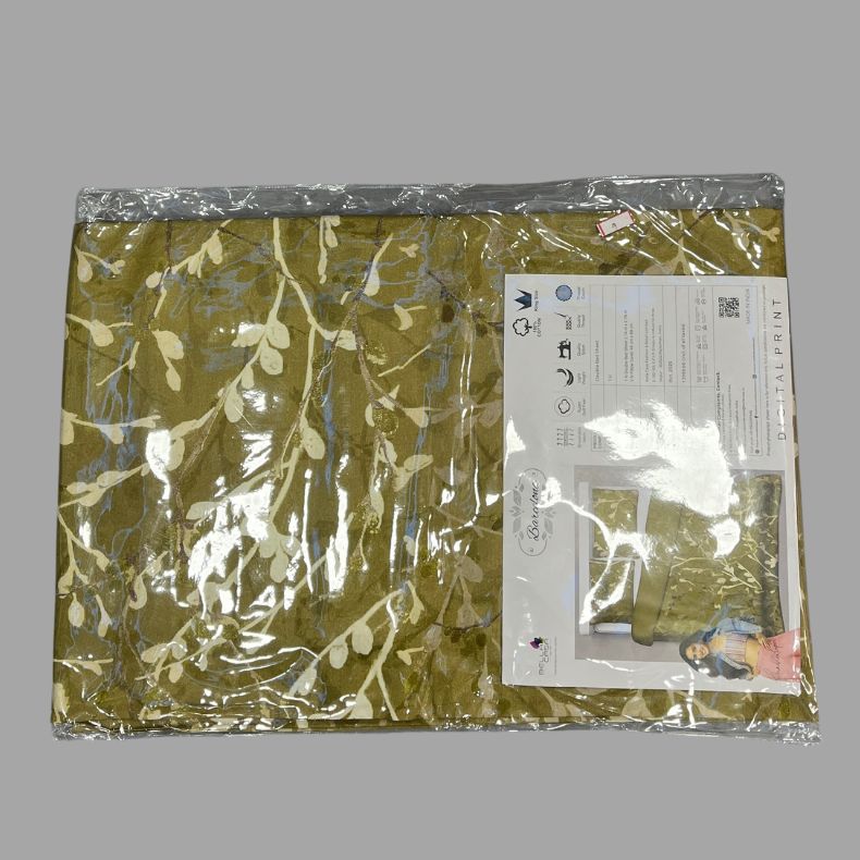 Olive Green Floral Double Bedsheet with Pillow Covers/108" x 108" - Laces and Frills