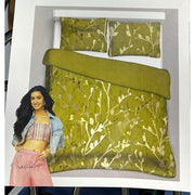 Olive Green Floral Double Bedsheet with Pillow Covers/108" x 108" - Laces and Frills