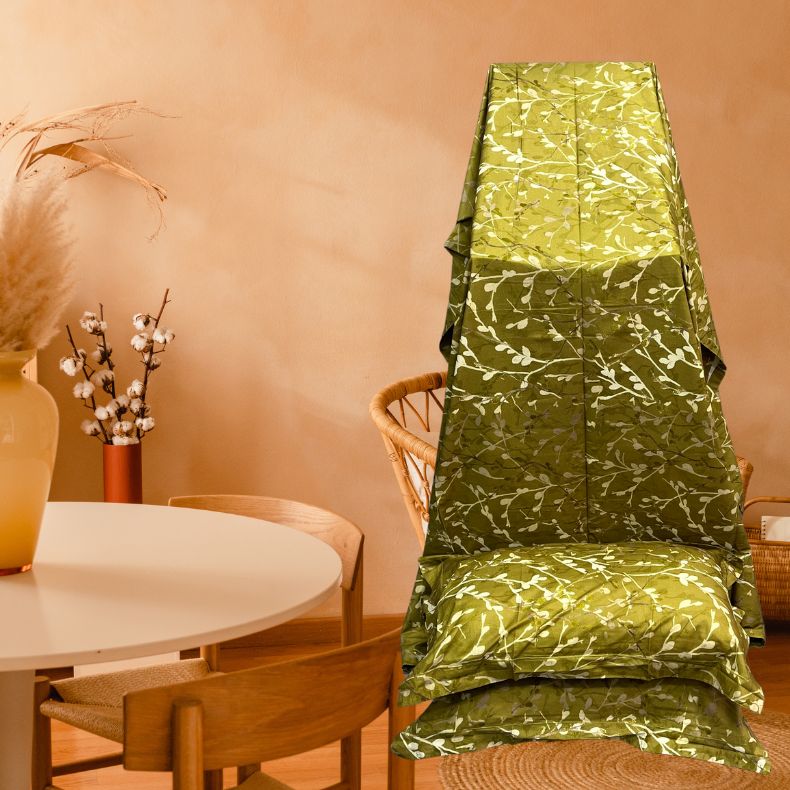 Olive Green Floral Double Bedsheet with Pillow Covers/108" x 108" - Laces and Frills
