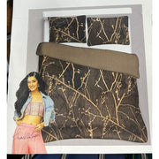 Dark Grey Floral Double Bedsheet with Pillow Covers/108" x 108" - Laces and Frills