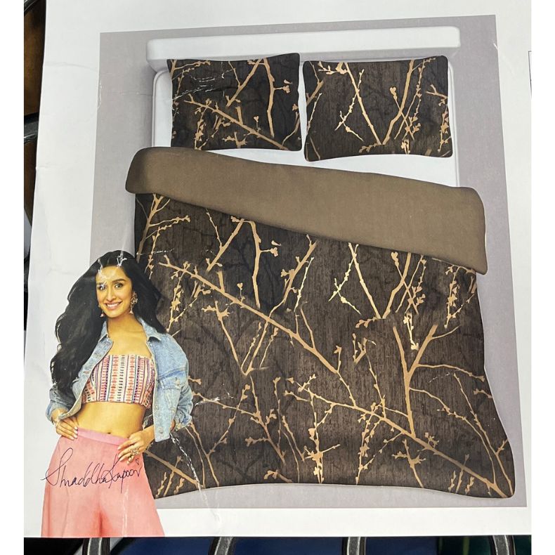 Dark Grey Floral Double Bedsheet with Pillow Covers/108" x 108" - Laces and Frills