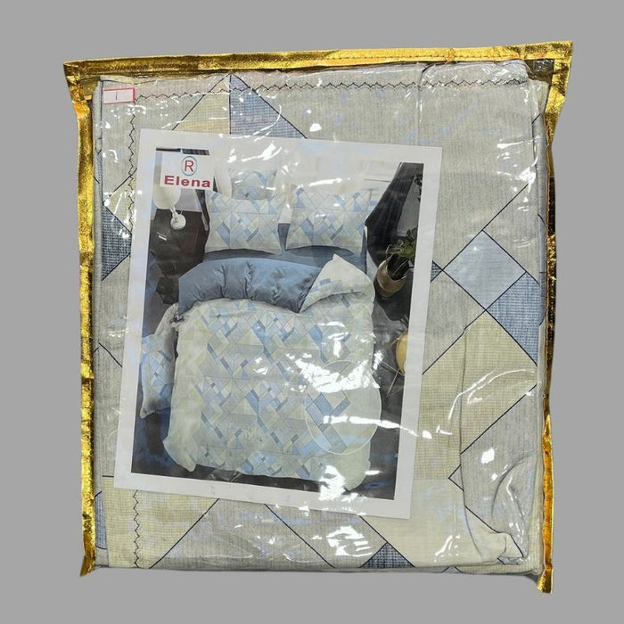 Off White/Light Blue Abstract Double Bedsheet with Pillow Covers/108" x 108" - Laces and Frills