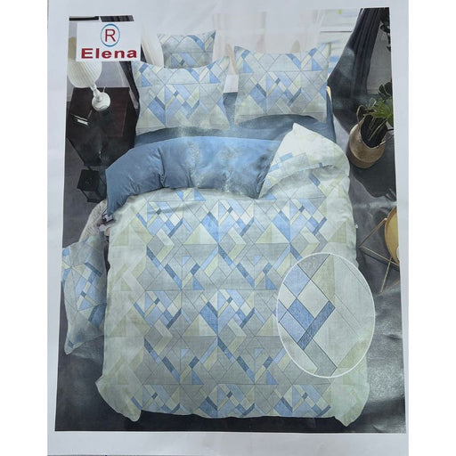 Off White/Light Blue Abstract Double Bedsheet with Pillow Covers/108" x 108" - Laces and Frills