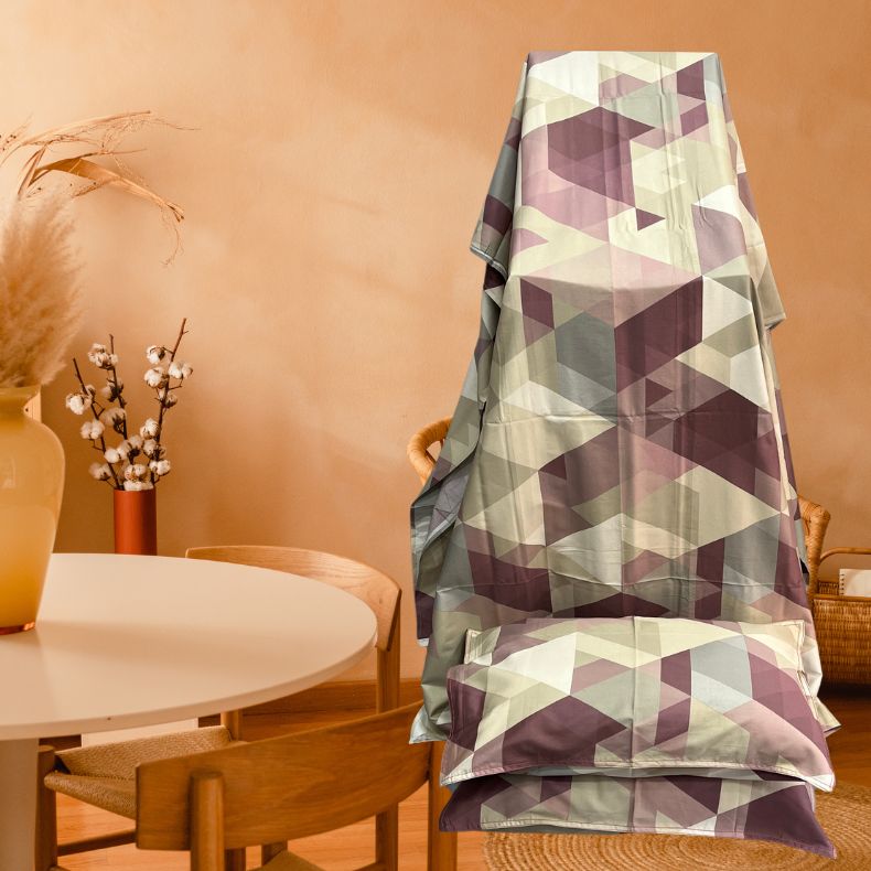 Cream/Light Pink Abstract Double Bedsheet with Pillow Covers/108" x 108" - Laces and Frills