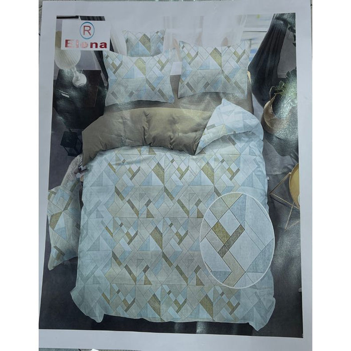 Off White/Sea Green Abstract Double Bedsheet with Pillow Covers/108" x 108" - Laces and Frills